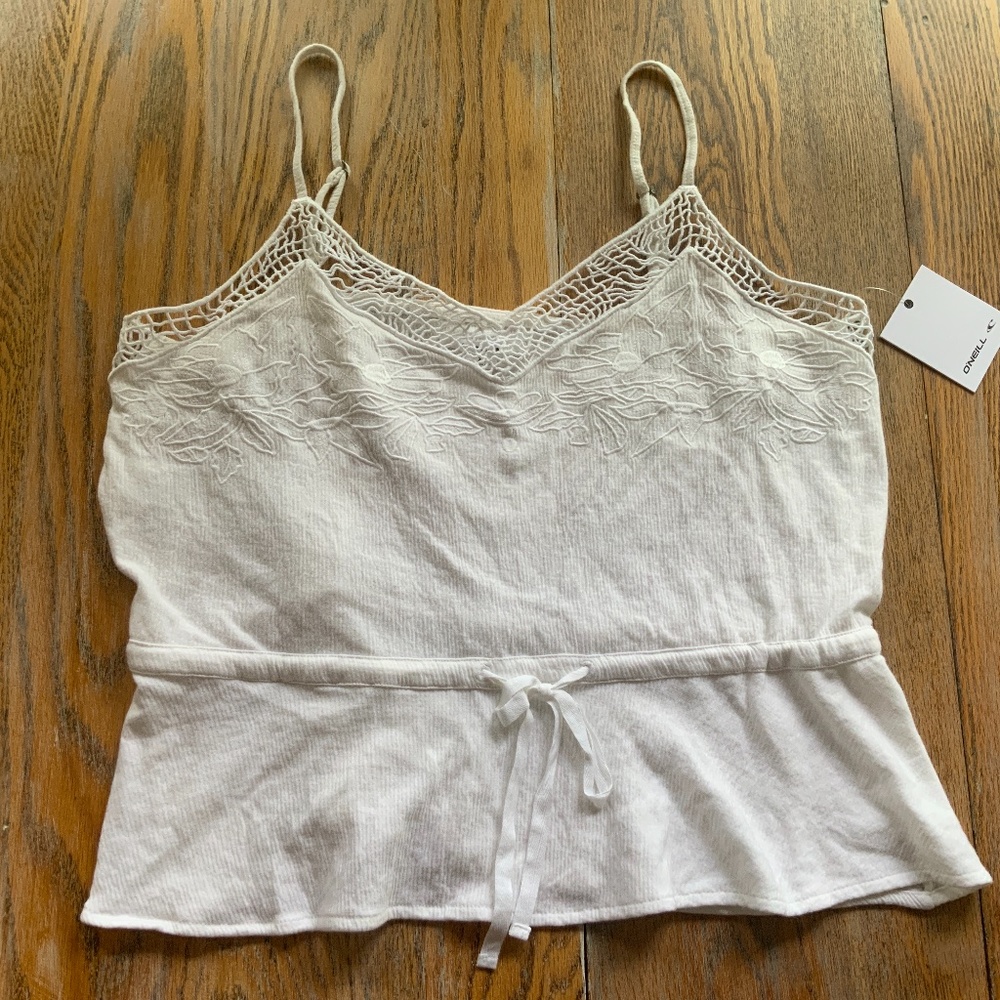ONEILL white peplum tie front cami/NWT/XL